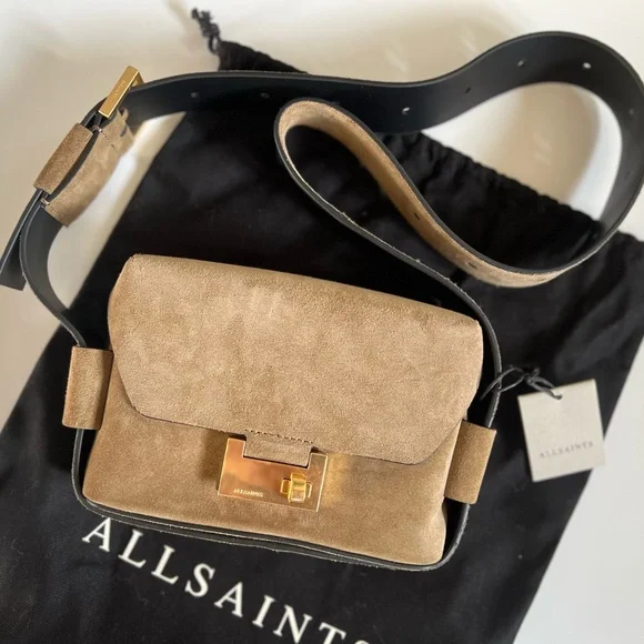 NWT All Saints 3 in 1 Suede brown leather Frankie Crossbody Bag + Dust Bag - Picture 4 of 16